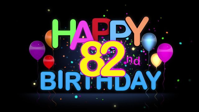 Happy 82nd Birthday Title seamless looping Animation for Presentation with dark Background.