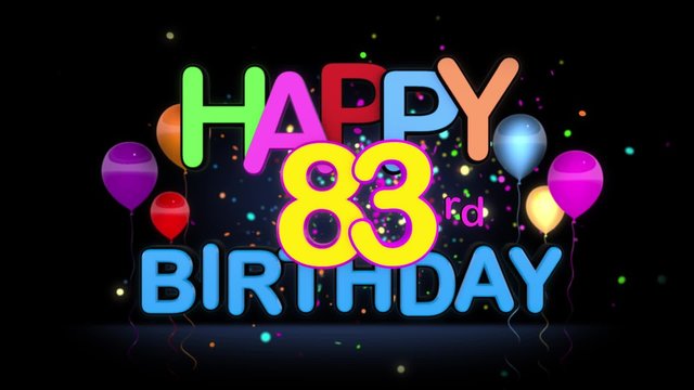 Happy 83rd Birthday Title seamless looping Animation for Presentation with dark Background.