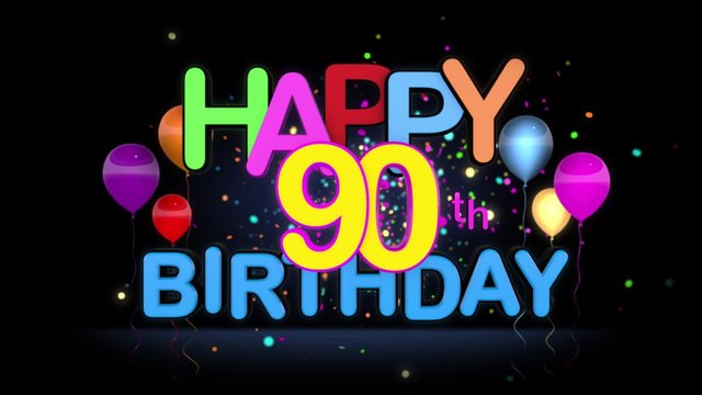 Happy 90th Birthday Title seamless looping Animation for Presentation with dark Background.