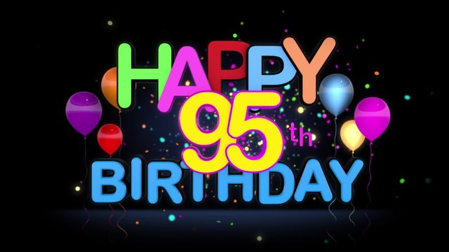 Happy 95th Birthday Title seamless looping Animation for Presentation with dark Background.