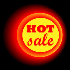 Hot sale. Sale banner. Neon circle. Neon red light. Vector electric frame. Vintage frame. Retro neon lamp. Vector illustration