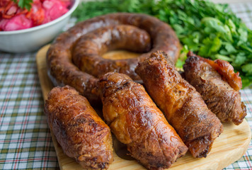 Meat rolls and pork sausage