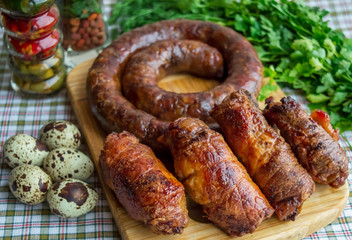 Meat rolls and pork sausage