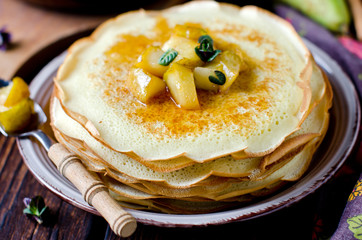 Pancakes with caramel pears