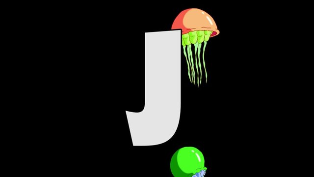 Letter J and  Jellyfish  (background)
Animated animal alphabet. HD footage with alpha channel. Animal in a background of letter.