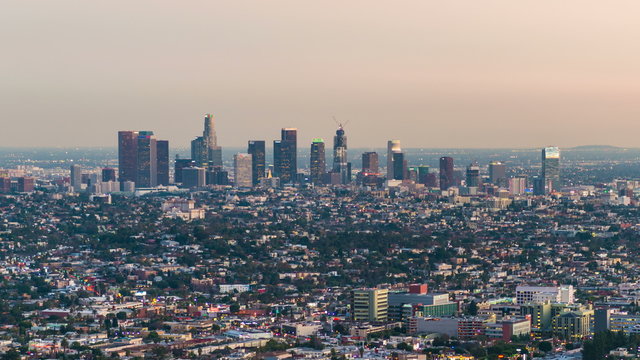Time-lapse for view over downtown Los Angeles from Griffith Observatory at sunset