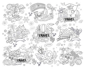 Cartoon style.  Business summer tourism concept. Voyage, journey and travel. Vacation vector illustration.
