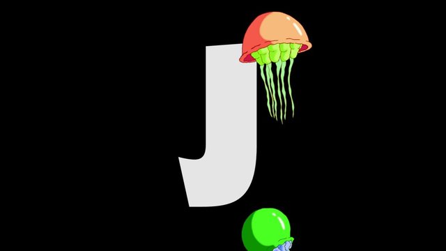 Letter J and  Jellyfish  (foreground)
Animated animal alphabet. HD footage with alpha channel. Animal in a foreground of letter.
