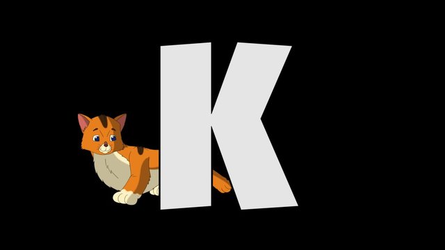 Letter K and  Kitten (background)
Animated animal alphabet. HD footage with alpha channel. Animal in a background of letter.