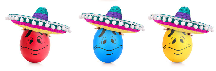 Concept of Easter egg with emotions faces isolated