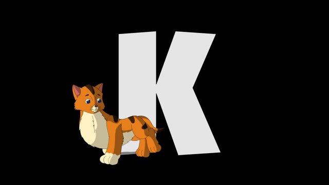 Letter K and  Kitten  (foreground)
Animated animal alphabet. HD footage with alpha channel. Animal in a foreground of letter.