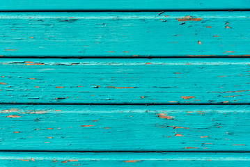 Section of textured turquoise wood panelling from a seaside beach hut. Could be used as a background to illustrate beach and summer holiday themes.
 - obrazy, fototapety, plakaty