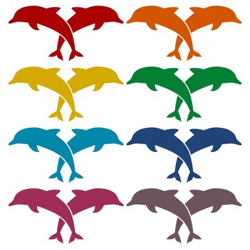 Two dolphins Silhouette icons set