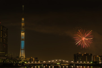 Sumida river Firework on summer in Japan