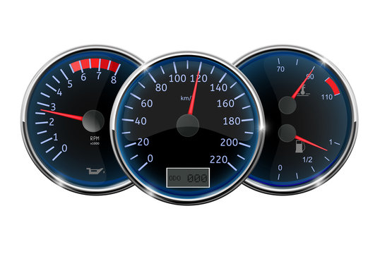 Car dashboard. Speedometer, tachometer, fuel gauge