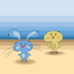 bunny and chick vector art