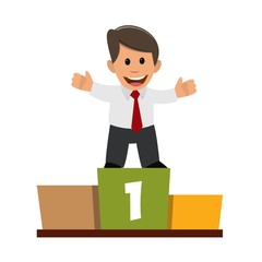 Businessman on the podium. Manager who has achieved success in the work.