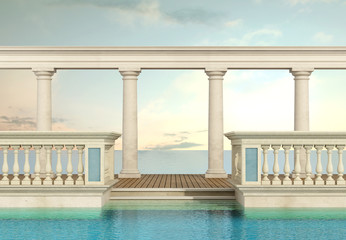 luxury swimming pool with balustrade and colonnade