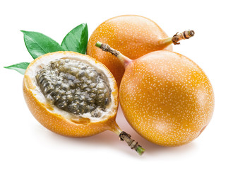 Granadilla fruits on the white background.