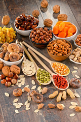 Composition with dried fruits and assorted nuts