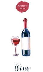 Red wine bottle and glass