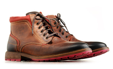 Pair of man's leather shoes isolated on white