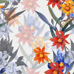 Seamless pattern summer flowers city