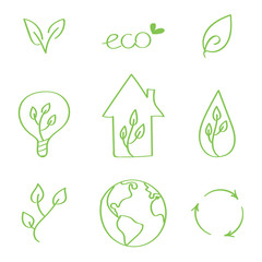 Set of hand-drawn vector eco doodles. Earth day doodles.