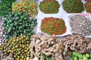 fresh vegetables at a morning market in laos - 106211089