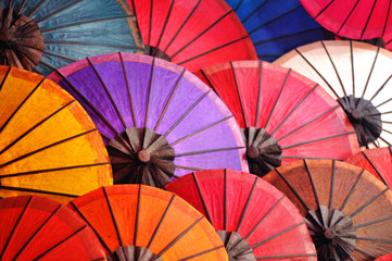 colorful handmade paper umbrellas at the market