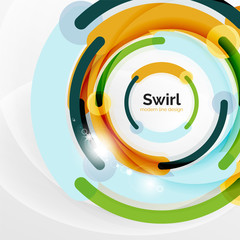 Colorful flat design abstract background. Swirl and circle shaped lines on white
