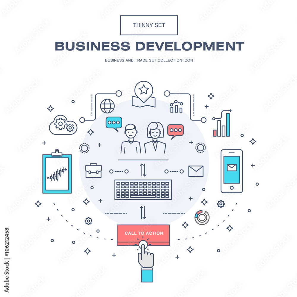 Poster modern thin line business icons set of application development idea concept, information and mobile 