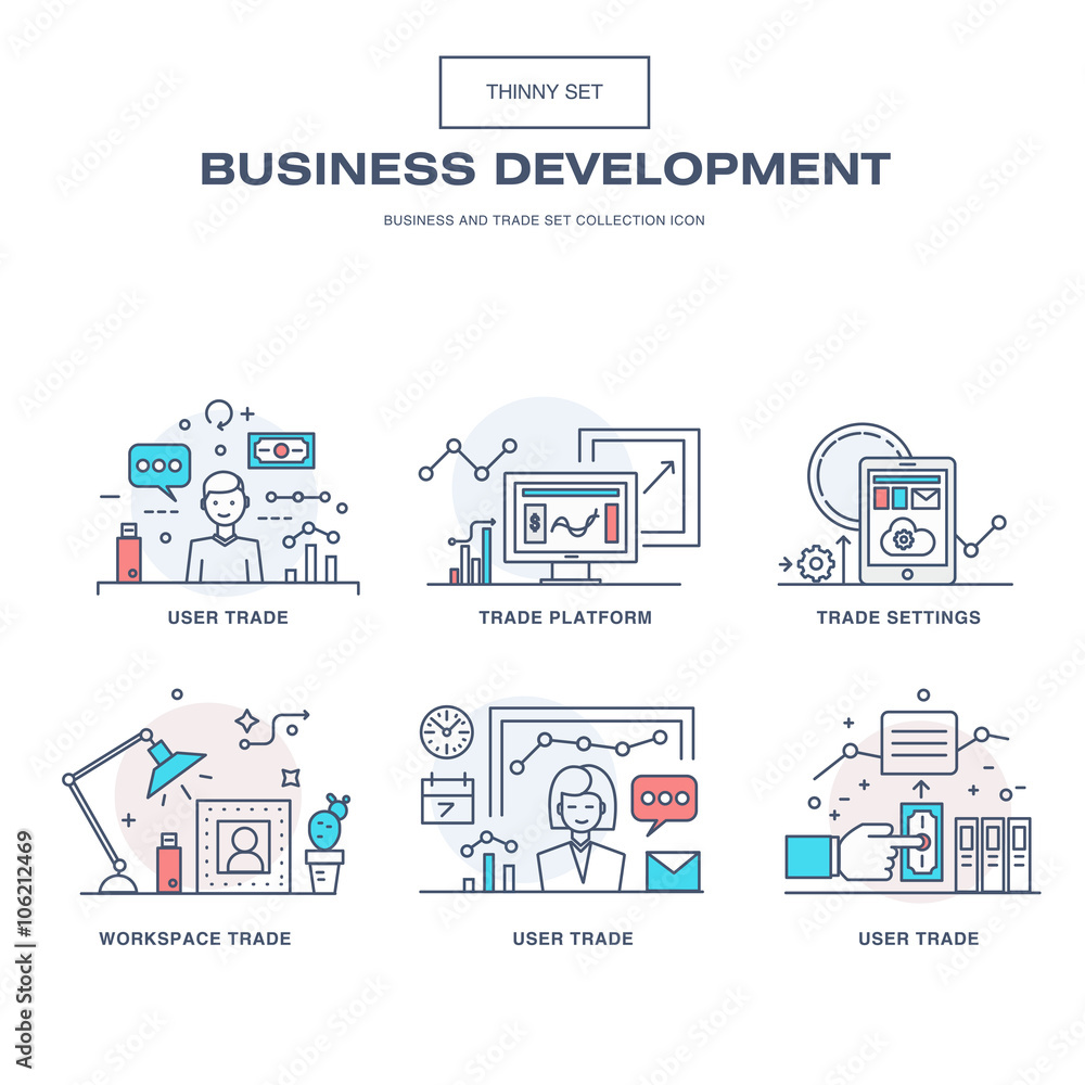 Poster modern thin line business icons set of application development idea concept, information and mobile 