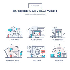Modern thin line business icons set of application development  idea concept, information and mobile technologies vectors collection in flat Style