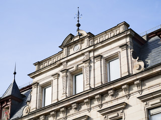 Facade of house with blue sky