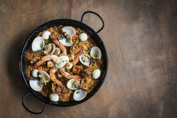 seafood and rice paella traditional spanish food