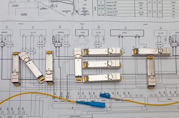  Electric gigabit sfp modules for network switch on the blueprint of  communication equipment  are as NET title