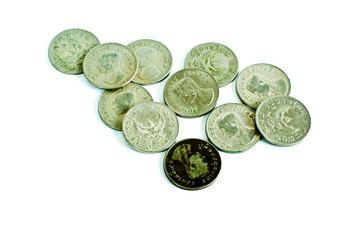 Antique Thai bath coins since Buddhist Era 2517 ( Christian Era 1974 )