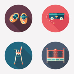 Happy childhood flat round icon set.