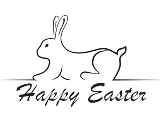 Rabbit silhouette. Happy Easter. Light line graph. On a white.