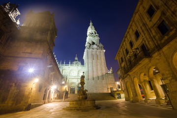 Square of Praterias and Cathedral Bell tower. Santiago de Compos