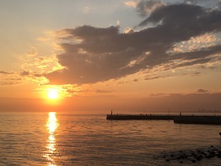 Fototapeta na wymiar Sunset view from port