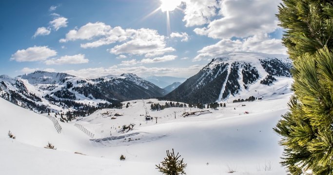 Motionlapse of a Italian ski resort in the Alps. 4k footage.