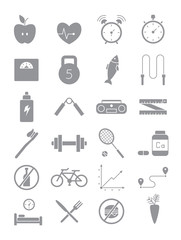 Gray healthy lifestyle icons set