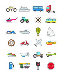 Color transport icons set