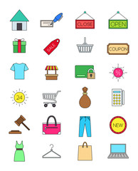 Color shopping icons set