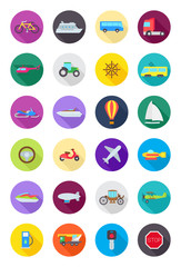 Color round transport icons set
