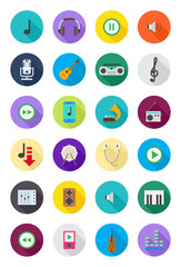 Color round music icons set