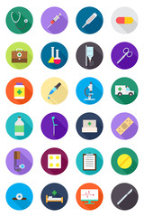 Color round medicine icons set