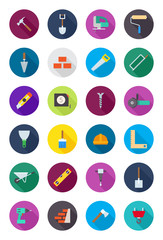 Color round construction icons set